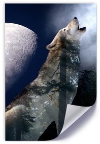 Gario Plagát Vlk vyje na mesiac Farba rámu: Bez rámu, Veľkosť: 20 x 30 cm