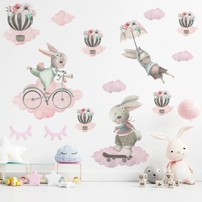 Gario Detská nálepka na stenu Pastelovo ružové zajačiky na obláčikoch