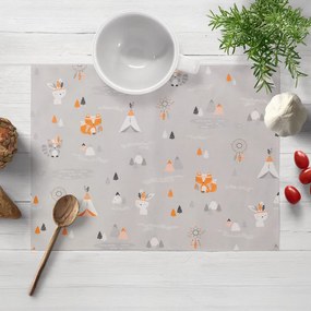 Biante Detské bavlnené prestieranie na stôl Sandra SA-699 Oranžové zvieratká Indiáni na sivom 30x40 cm