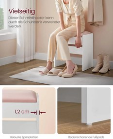 VASAGLE RDS001W01 – Zamatová make-up stolička s protišmykovými podložkami, ružovo-biela