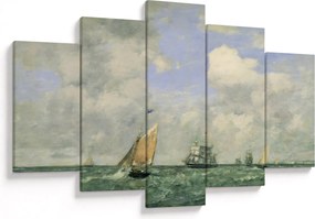 Obraz - Eugène Boudin, Ships and Sailing Boats Leaving Le Havre, reprodukcia (150x105 cm)