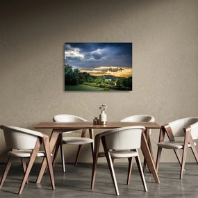 Sklenený obraz krajiny s lúčmi (70x50 cm)
