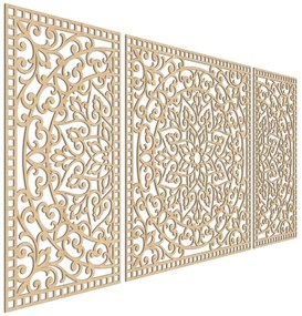 Drevená nástenná dekorácia trojdielna mandala do interiéru | SENTOP HDF0514-B