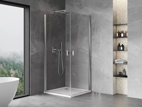 Mexen Mist-B Duo, 2-krídlový výklopný sprchový kút 75 x 75 cm, číre sklo, chrómový profil, 8A2-075-075-01-00