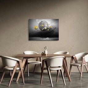 Sklenený obraz zlatých abstraktných gulí (70x50 cm)