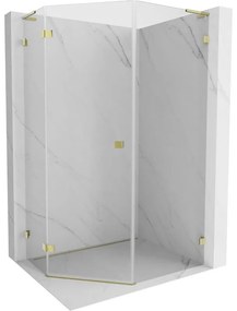 Mexen Lunar, L päťuholníkový sprchový kút naklápací doľava 90 x 100 cm, 8mm číre sklo, zlatý profil, 831L-090L-100P-50-00-L