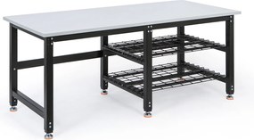 Výškovo nastaviteľný baliaci stôl PROFI, 1800 × 800 × 790–940 mm s policami