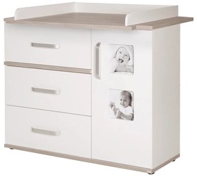 Biela nízka detská komoda v dekore brestu s prebaľovacím pultom 117x102 cm Moritz – Roba