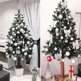 Luxusná jemne zasnežená umelá vianočná borovica so šiškami na pni 190 cm