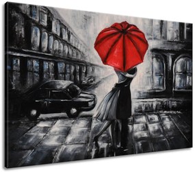 Gario Ručne maľovaný obraz Červený bozk v daždi Rozmery: 100 x 70 cm