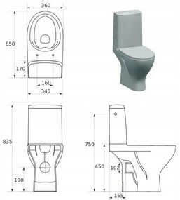 Cersanit Moduo - WC Kombi zadný odpad 3/5 CLEAN ON+WC sedátko SC duroplast SLIM, Biela, K116-029