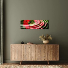 Abstraktný obraz - kvety vo vlnách (s hodinami) (90x30 cm)