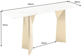 Konzola EXTRAVAGANCIA 140 cm s nohami v šampansko-zlatej farbe s bielou mramorovou doskou