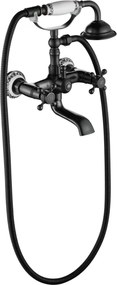 Rea Rustico, nástenná vaňová batéria s ručnou sprchovou súpravou, retro čierna, REA-B0701