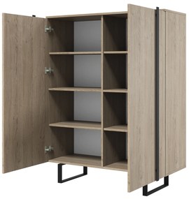 Vysoká komoda Verica 120 cm s dvoma dverami - bisquitový dub / čierne nohy