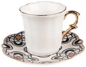 Biela porcelánová šálka s farebným tanierikom Cuppie - Ø12*7 / 95 ml
