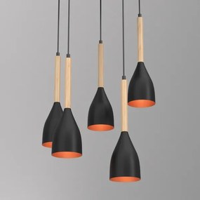 Luster na lanku MUZA 5xE27/15W/230V čierna/béžová/medená/buk