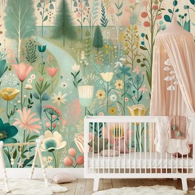 Samolepiaca tapeta pastelová kvetinová lúka