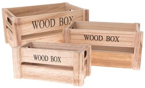 Drevené úložné boxy v súprave 3 ks v prírodnej farbe 30x20x15 cm Wood Box – Dakls