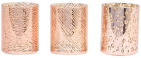 3ks ružovo-zlatý sklenený svietnik Penza - Ø 8 * 10 cm
