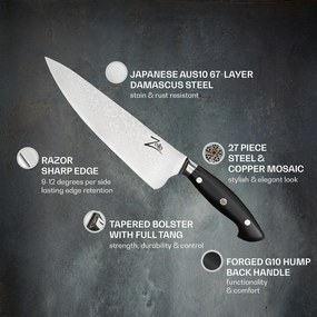 Executive-Plus, 8" kuchársky nôž, 61 HRC, nehrdzavejúca oceľ