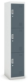 Šatníková skrinka s úložnými boxami, 3 boxy, 1800 x 380 x 450 mm, cylindrický zámok, sivá/tmavosivá