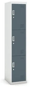 Šatníková skrinka s úložnými boxami, 3 boxy, 1800 x 380 x 450 mm, cylindrický zámok, sivá/tmavosivá