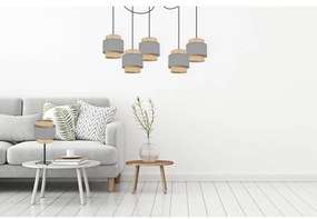 Stolná lampa Boho, 1x jutové/sivé textilné tienidlo