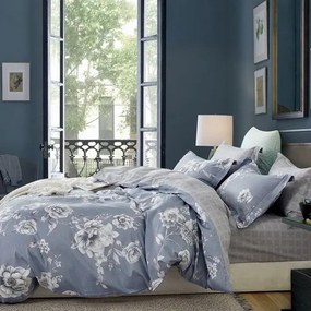 Sivé kvetinové posteľné obliečky z bavlny 3 časti: 1ks 200x220 + 2ks 70 cmx80