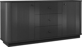 Komoda Vesper 160 cm so zásuvkami na sokli - čierna / čierne úchytky