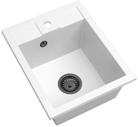 Sink Quality Ferrum 40, kuchynský granitový drez 400x500x195 mm + čierny sifón, biela, SKQ-FER.W.1K40.XB