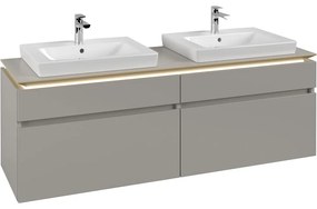 VILLEROY &amp; BOCH Legato závesná skrinka pod dve umývadlá, 4 zásuvky, s LED osvetlením, 1600 x 500 x 550 mm, Soft Grey, B693L0VK