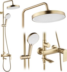 Rea Veneta, vaňová/sprchová súprava s dažďovou hlavovou sprchou a ručnou hlavicou, zlatá matná, REA-P3003