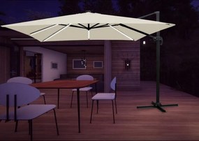 Béžový záhradný slnečník s LED osvetlením 3 x 3 m