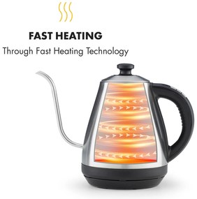 Klarstein Garcon, rýchlovarná kanvica, 1 l, 2000 W, funkcia udržania tepla, husí krk, nehrdzavejúca oceľ