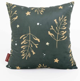 Vianočná obliečka na vankúšik Velvet 40 × 40 cm - Imelo tmavo zelené