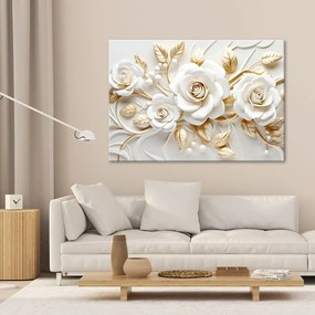 Gario Obraz na plátne Biele ruže so zlatými listami Rozmery: 90 x 60 cm