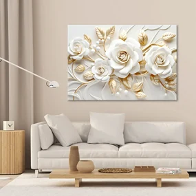 Gario Obraz na plátne Biele ruže so zlatými listami Rozmery: 90 x 60 cm