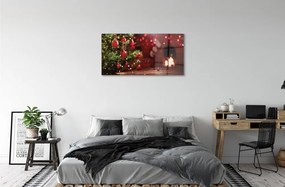 Sklenený obraz Ozdoby vianočný strom darčeky 100x50 cm