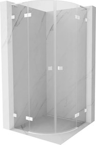 Mexen Lunar, L výklopný polkruhový sprchový kút 100 x 100 cm, 8mm číre sklo, biely profil, 833L-100L-100P-20-00