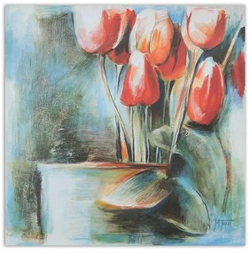 Gario Obraz na plátne Červené tulipány vo váze Rozmery: 50 x 50 cm