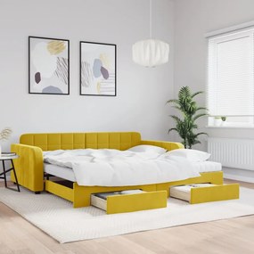 Rozkladacia denná posteľ so zásuvkami žltá 100x200 cm zamat 3197013