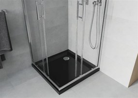 Mexen Rio, štvorcový sprchovací kút s posuvnými dverami 80 x 80 cm, 5mm číre sklo, chrómový profil + čierna sprchová vanička, 860-080-080-01-00-4070