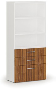 Kancelárska skriňa s kombinovanými zásuvkami PRIMO WHITE, 1781 x 800 x 420 mm, biela/orech