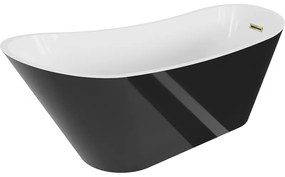 Mexen Alta, voľne stojaca vaňa 170 x 75 cm, biela-čierna, zlatý lesklý prepad, 52141707575-50