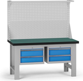 Pracovný stôl do dielne G8 s nadstavbou, 1500 x 750 x 800 mm, 2x kontejner, 4 zásuvky, modrá