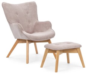 Svetloružové menčestrové kreslo s podnožkou Niko – Ropez