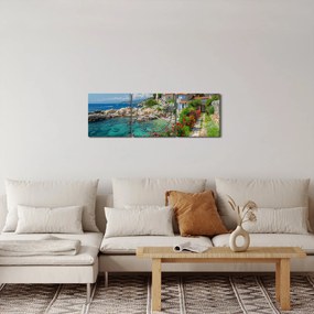 Obraz - Malebné pobrežie dediny (s hodinami) (90x30 cm)