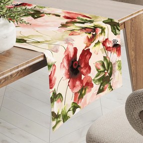 Biante Zamatový behúň na stôl Tamara TMR-051 Abstraktné červené kvety na žltobéžovom 45x140 cm