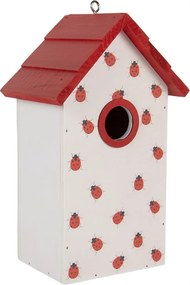 Bielo-červená drevená vtáčia búdka s lienkami Birdhouse - 15*10*22 cm